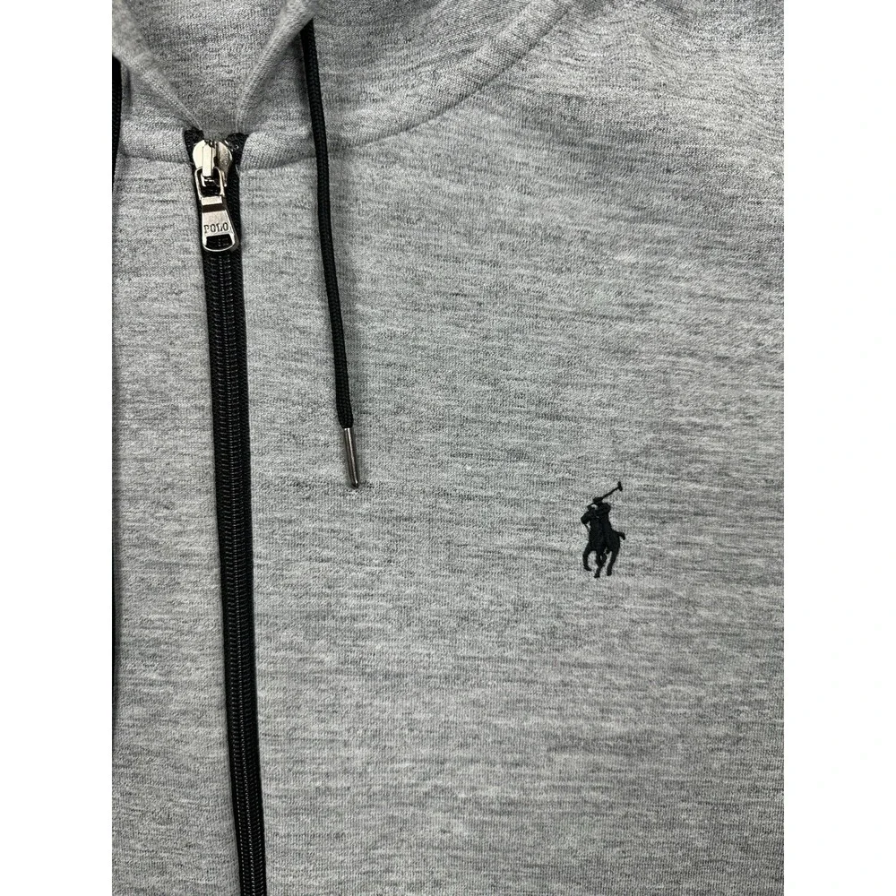 Polo Ralph Lauren Hoodie Men Large Gray Double Knit Tech Fleece Full Zip Pockets